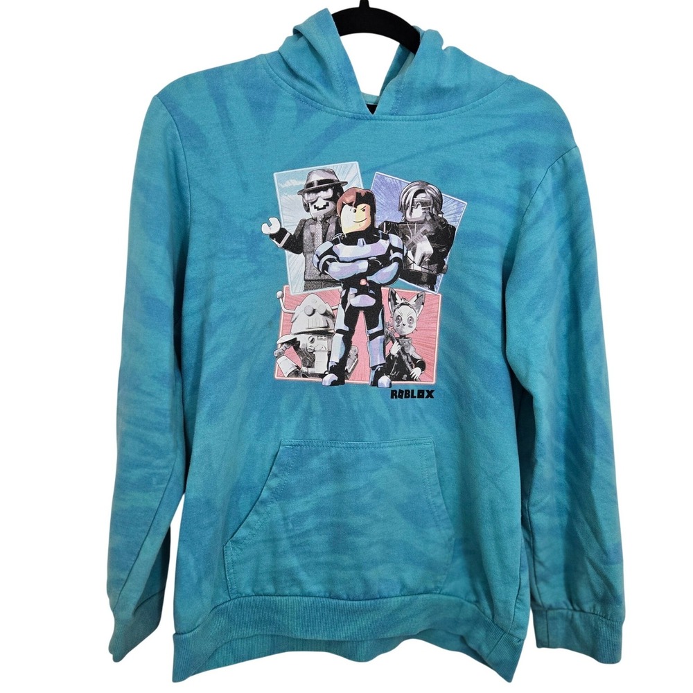 Roblox Hoodie Youth XL (Fits Women's S) Blue Tie Dye Graphic Sweatshirt Gamer